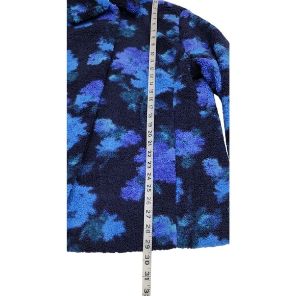 Isaac Mizrahi Live! Floral Printed Faux Fur Shearling Coat Navy QVC Size M - Picture 12 of 16